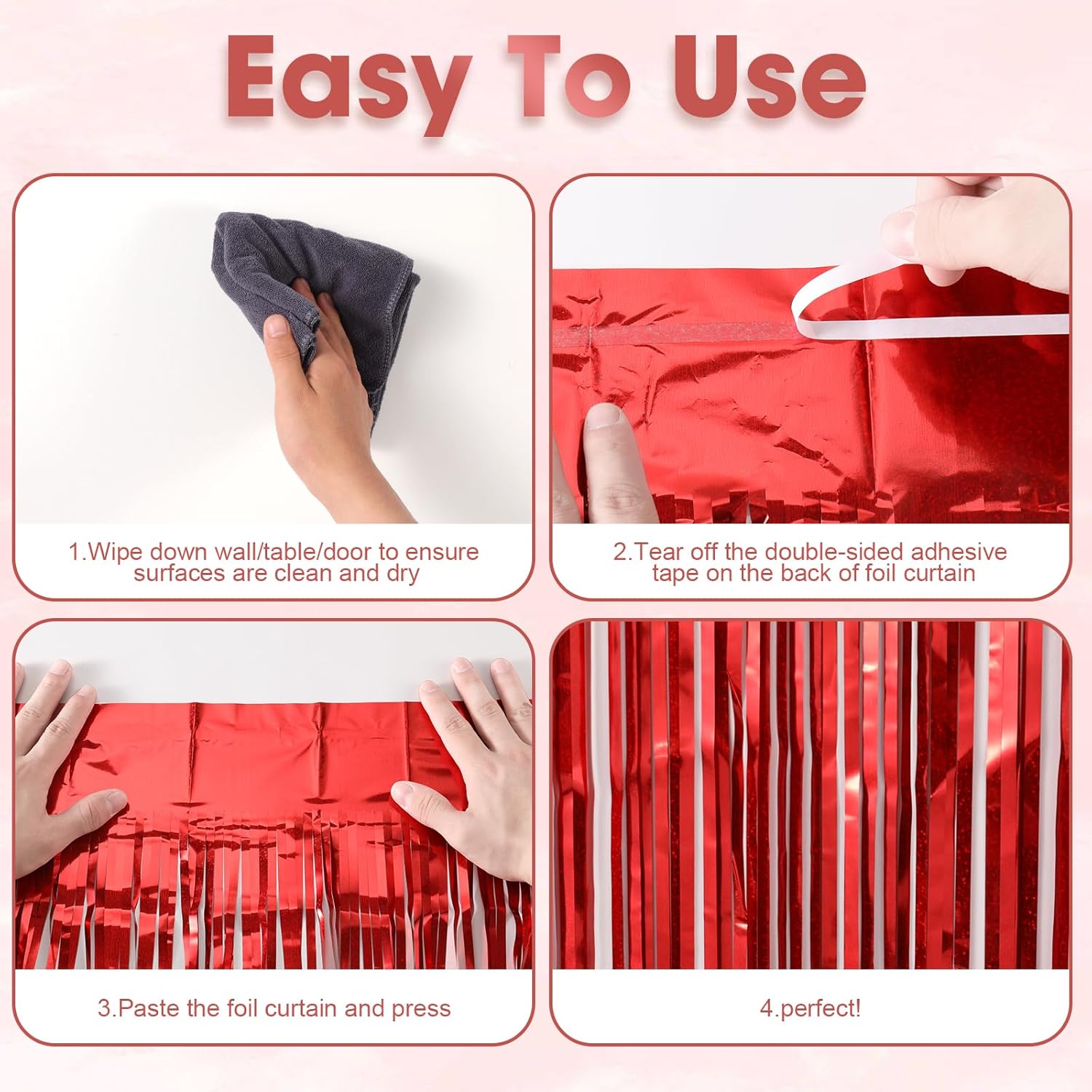3 Pack 3.3 x 8.2 ft Laser Red Foil Fringe Backdrop Curtains, Tinsel Streamers Birthday Party