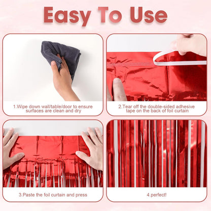 3 Pack 3.3 x 8.2 ft Laser Red Foil Fringe Backdrop Curtains, Tinsel Streamers Birthday Party
