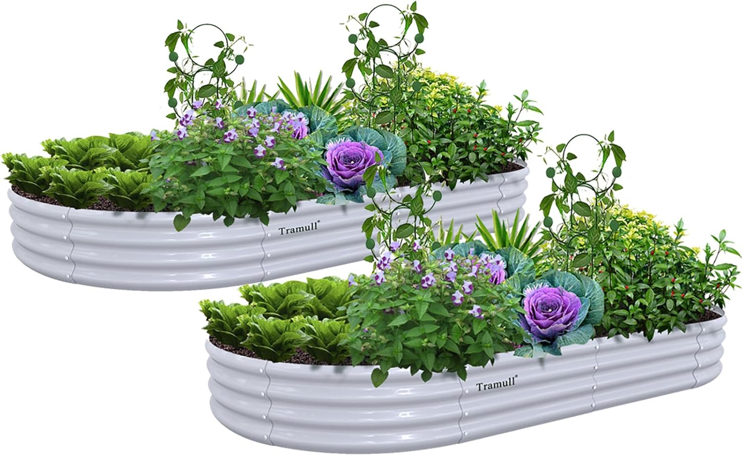 2 Pack 8x4x1FT Galvanized Raised Garden Bed Kit Oval Metal Ground Planter Box Outdoor Bottomless