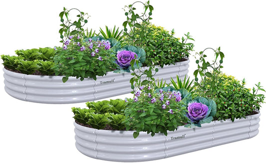 2 Pack 8x4x1FT Galvanized Raised Garden Bed Kit Oval Metal Ground Planter Box Outdoor Bottomless