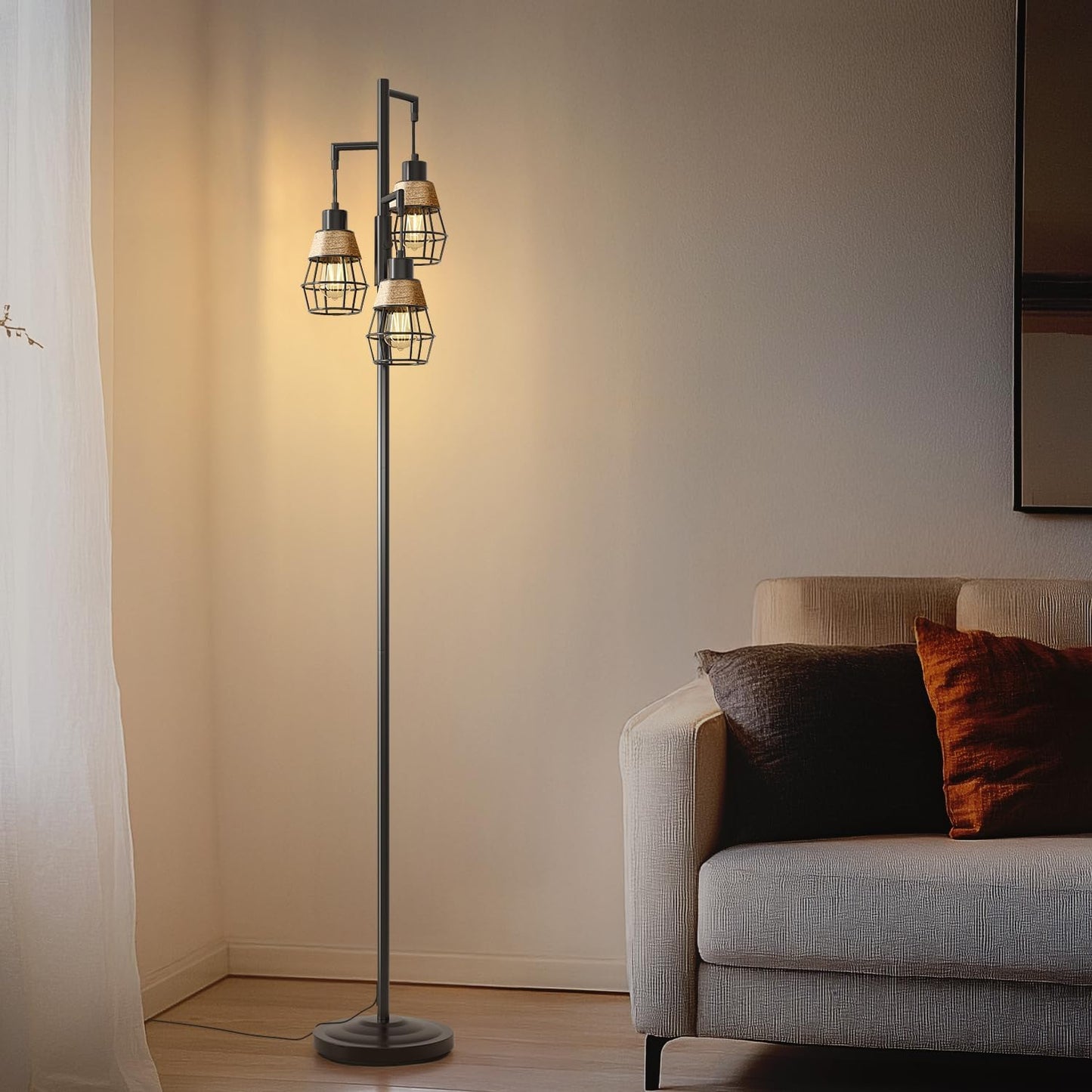 Oneach 68" Floor Lamps for Living Room, Stepless Dimmable Boho Floor Lamp with 3 Bulbs, Tall