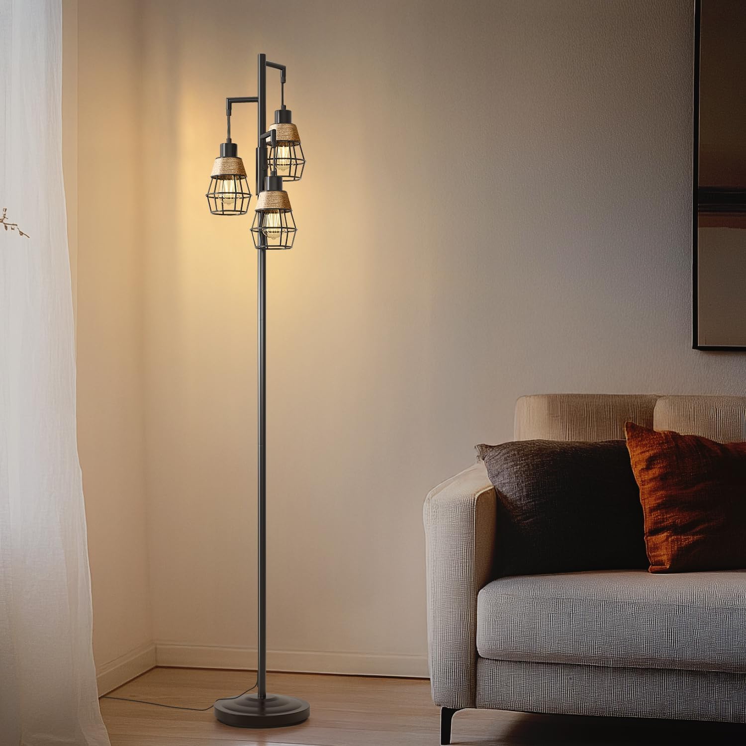 Oneach 68" Floor Lamps for Living Room, Stepless Dimmable Boho Floor Lamp with 3 Bulbs, Tall