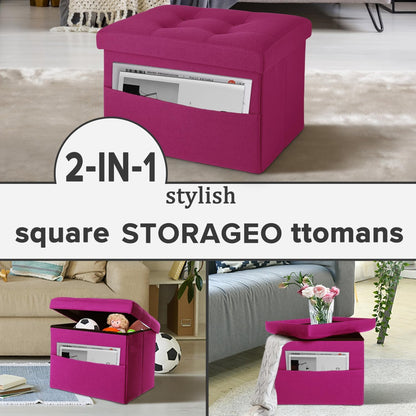LINMAGCO Storage Ottoman Folding Foot Stool Foot Rest with Side Pocket Modern Ottoman with Storage