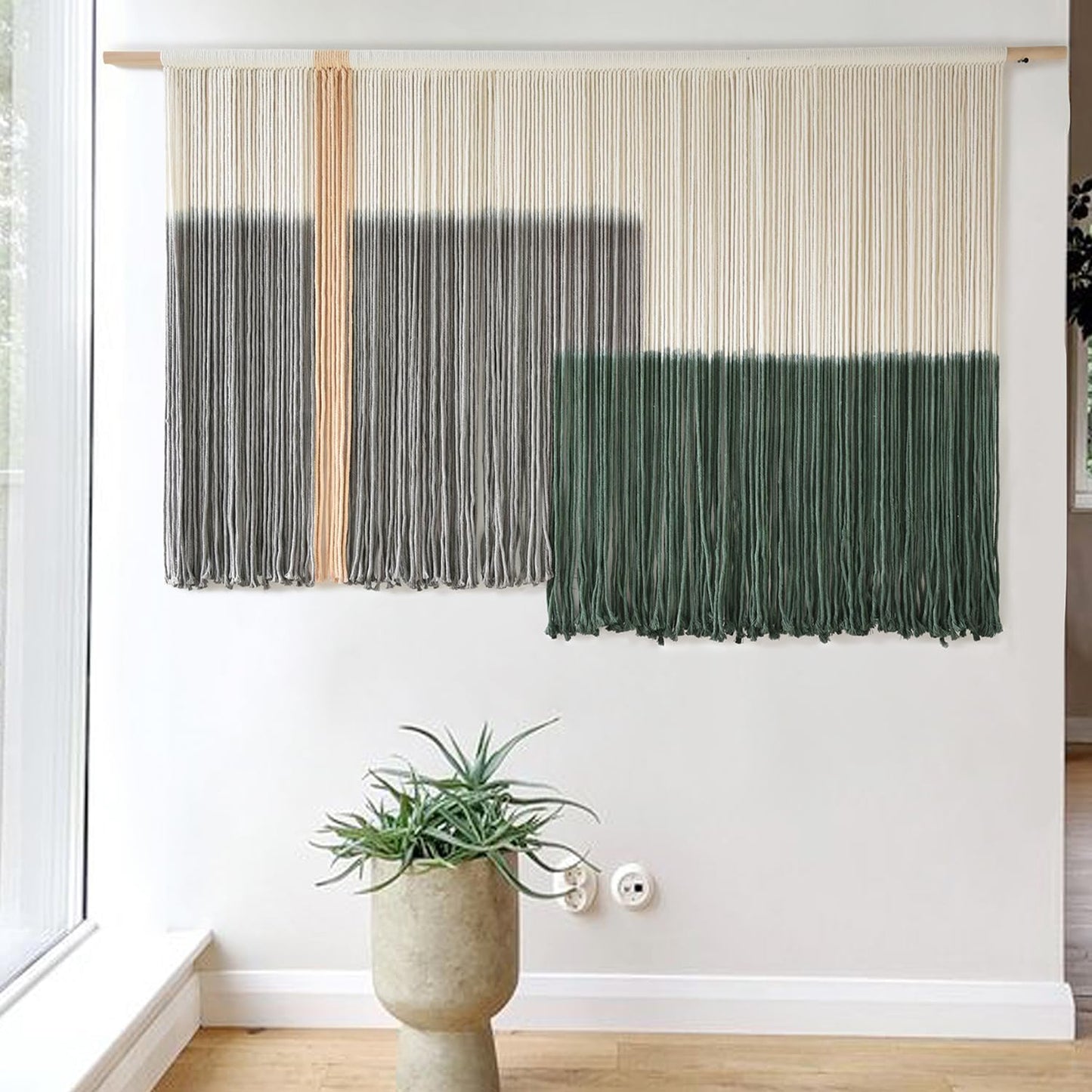 Macrame Wall Hanging Green Large Dip Dye Fiber Wall Art Bohemian Yarn Tapestry Wall Décor