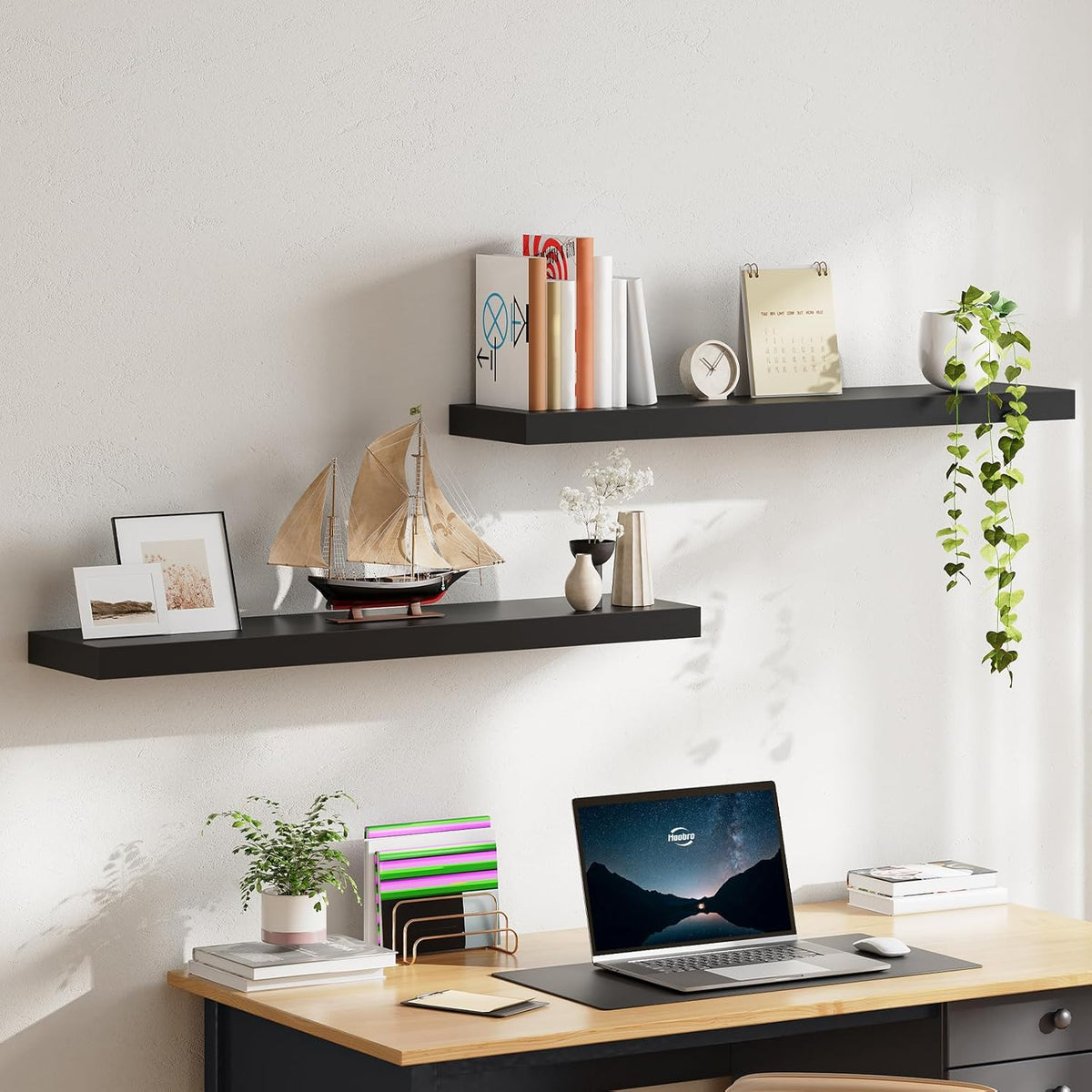 HOOBRO Floating Shelves for Wall, Wall Mounted Shelf Set of 2, 39.4" Hanging Shelf with Invisible