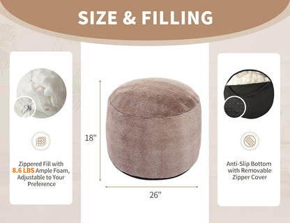 Round Pouf Ottoman 26 * 18" Small Ottoman Foot Rest Pouf Brown Foot Stools for Living Room