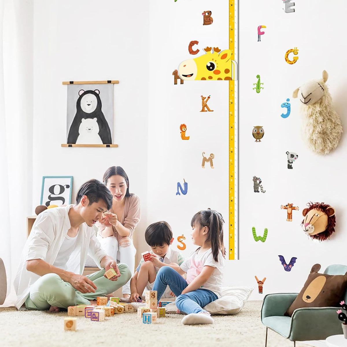 Kids Growth Chart Height Measure Wall Decal Animal Alphabet Stickers Giraffe Design Removable Wall