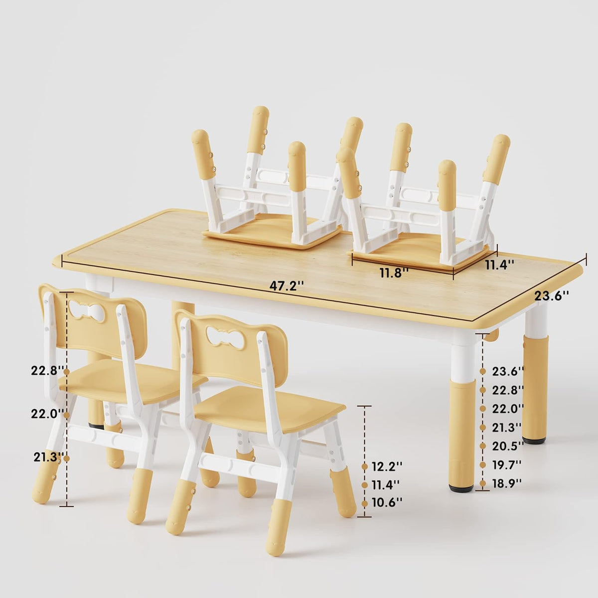 Brelley Kids Table and 4 Chairs Set, Height Adjustable Toddler Table and Chair Set, Graffiti