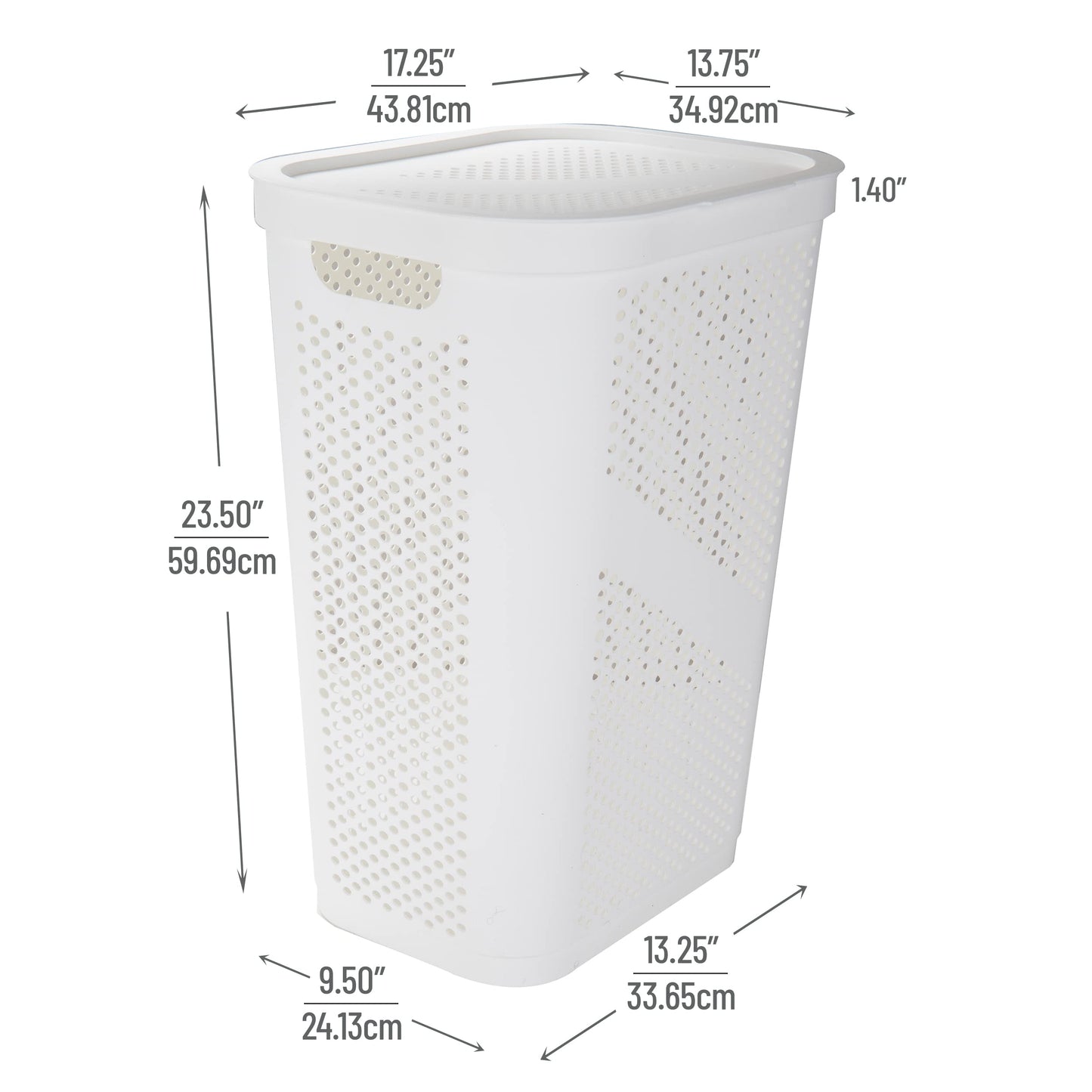 Mind Reader 60L Slim Laundry Hamper, Clothes Basket, Lid, Ventilated, Plastic, Set of 2, White