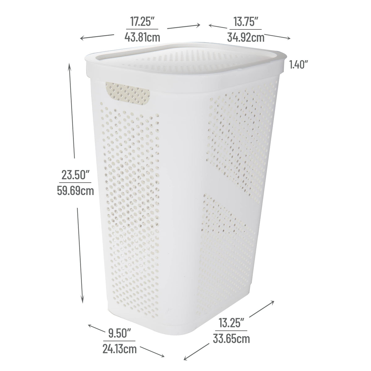 Mind Reader 60L Slim Laundry Hamper, Clothes Basket, Lid, Ventilated, Plastic, Set of 2, White