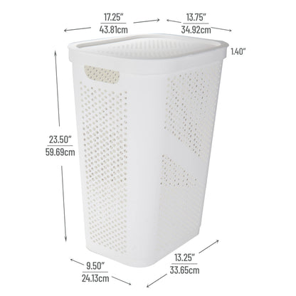 Mind Reader 60L Slim Laundry Hamper, Clothes Basket, Lid, Ventilated, Plastic, Set of 2, White