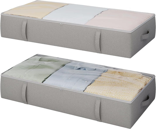 2-Pack Under Bed Storage Containers, 6 Inches Tall Underbed Clothes Storage Organizer Bin with