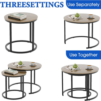 aboxoo Coffee Table Nesting Side Round Table Set of 2 End Table with Sturdy Metal Frame for Living