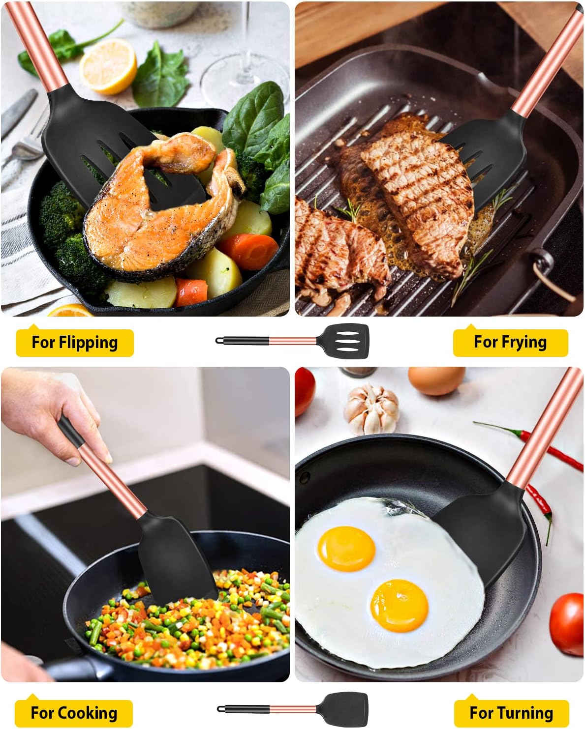 Pack of 2 Silicone Solid Turner, Non Stick Slotted Kitchen Spatulas, High Heat Resistant BPA Free