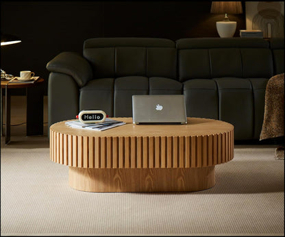 43.7" Oval Coffee Table for Living Room,Modern Handcraft Drum Coffee TableSmall Wooden Coffee Table