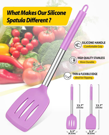 Pack of 2 Silicone Solid Turner, Non Stick Slotted Kitchen Spatulas, High Heat Resistant BPA Free