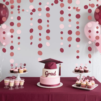 Burgundy Dusty Pink Decorations Circle Dot Garland Maroon Pink Hanging Polka Dot Streamer Banner