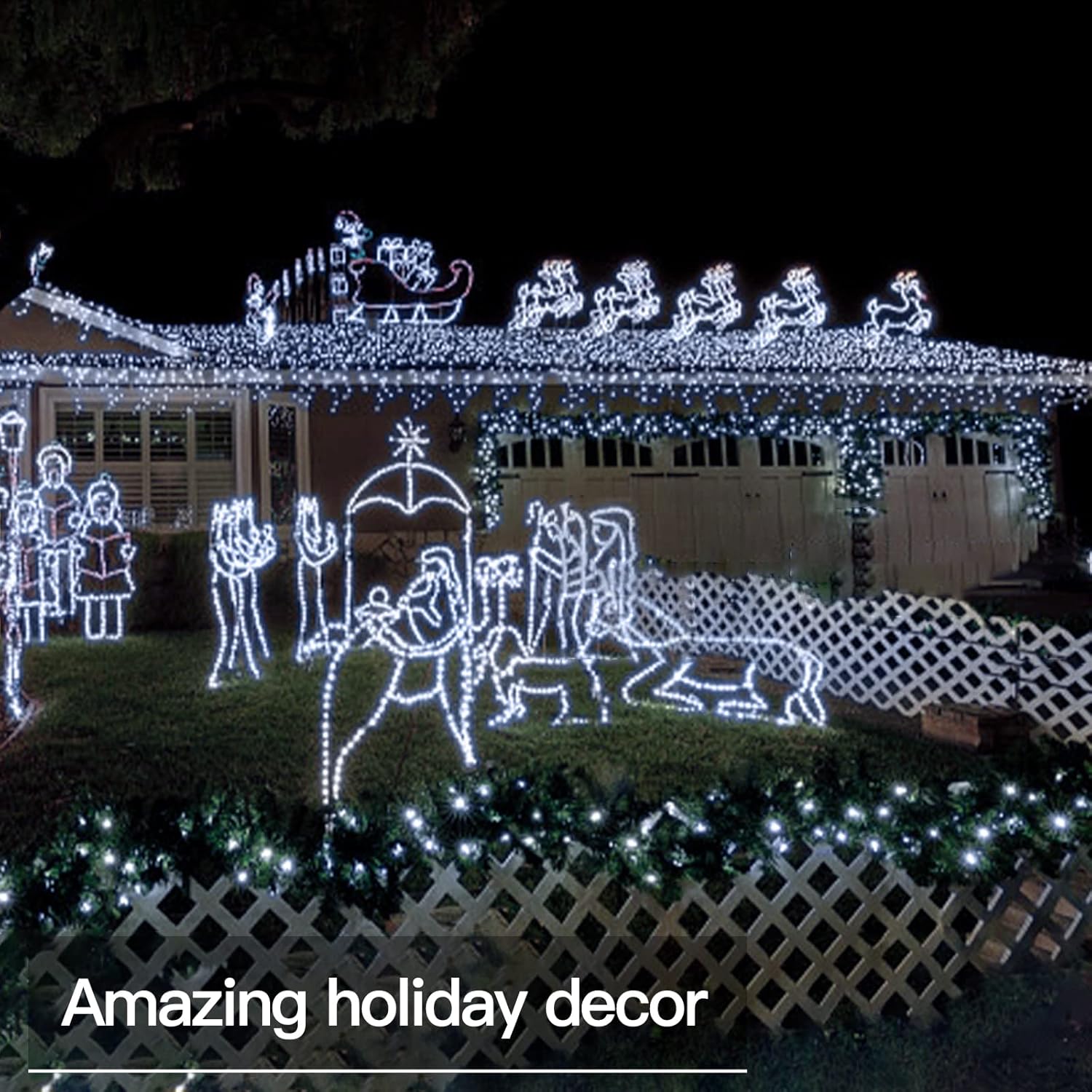 suddus 33ft 100 LED Outdoor String Lights, White Fairy Lights Battery Operated with Remote, Led