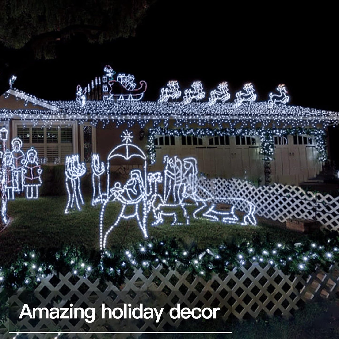 suddus 66ft 200 LED Outdoor String Lights, White Fairy Lights Battery Operated with Remote, Led