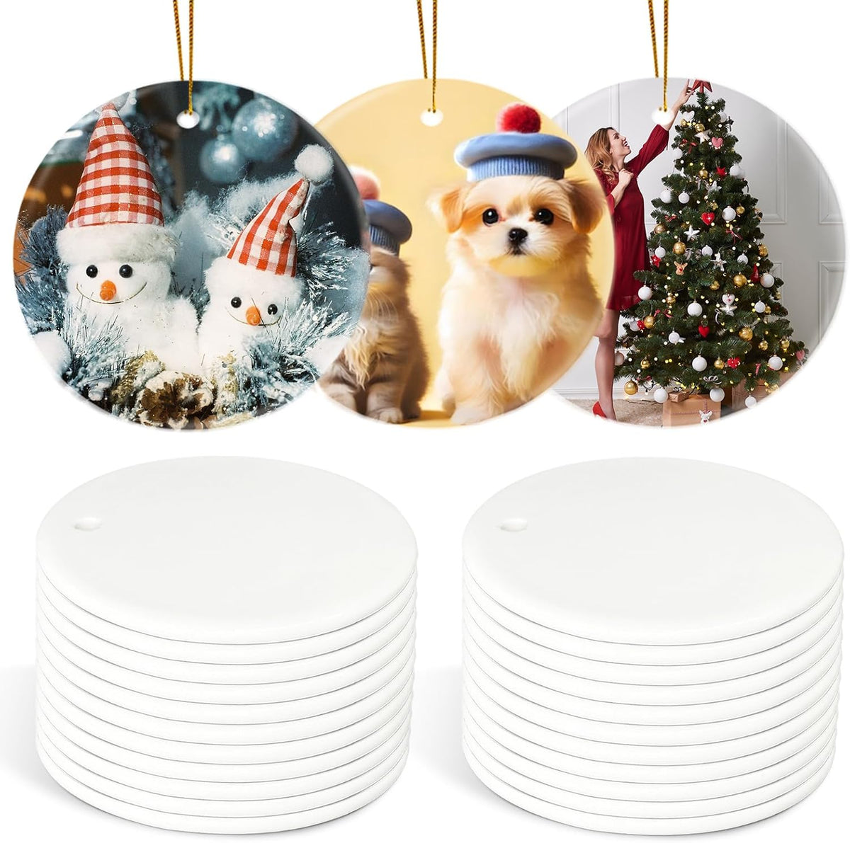 Sublimation Ornament Blanks, Double-Sided Ceramic Ornaments Sublimation Blanks Bulk, DIY Christmas