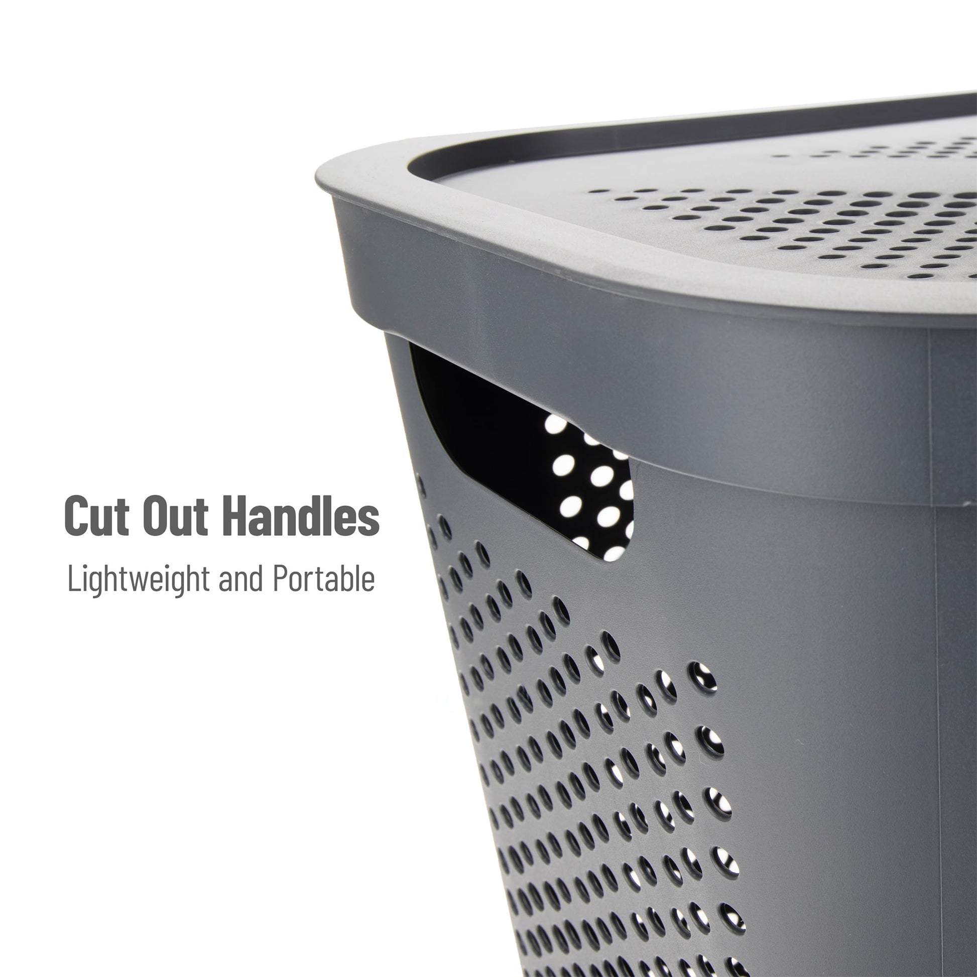 Mind Reader Slim Laundry Hamper with Lid, 60L Clothes Basket, Ventilated Plastic, Gray
