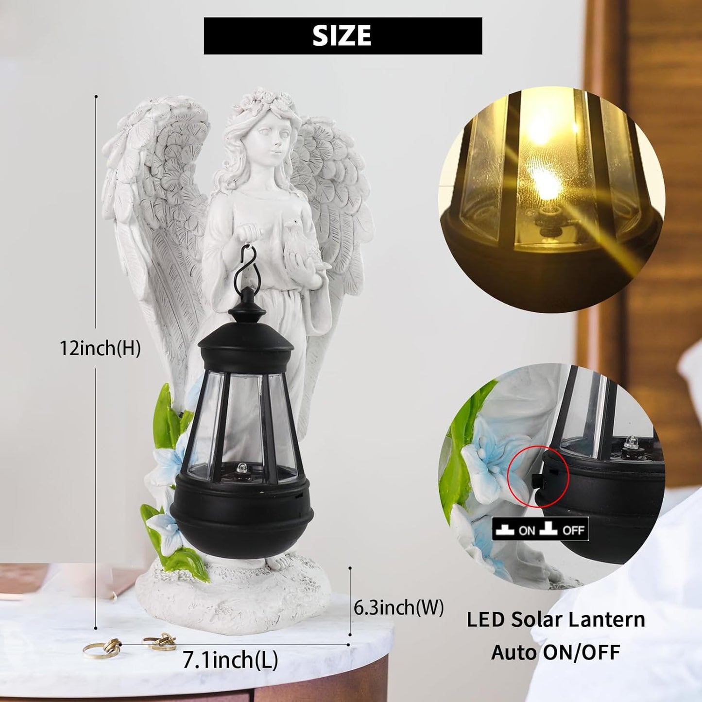 Solar Angel Garden Statue, Angel Figurine Outdoor Decor with Warm White Solar Lantern Garden Angel