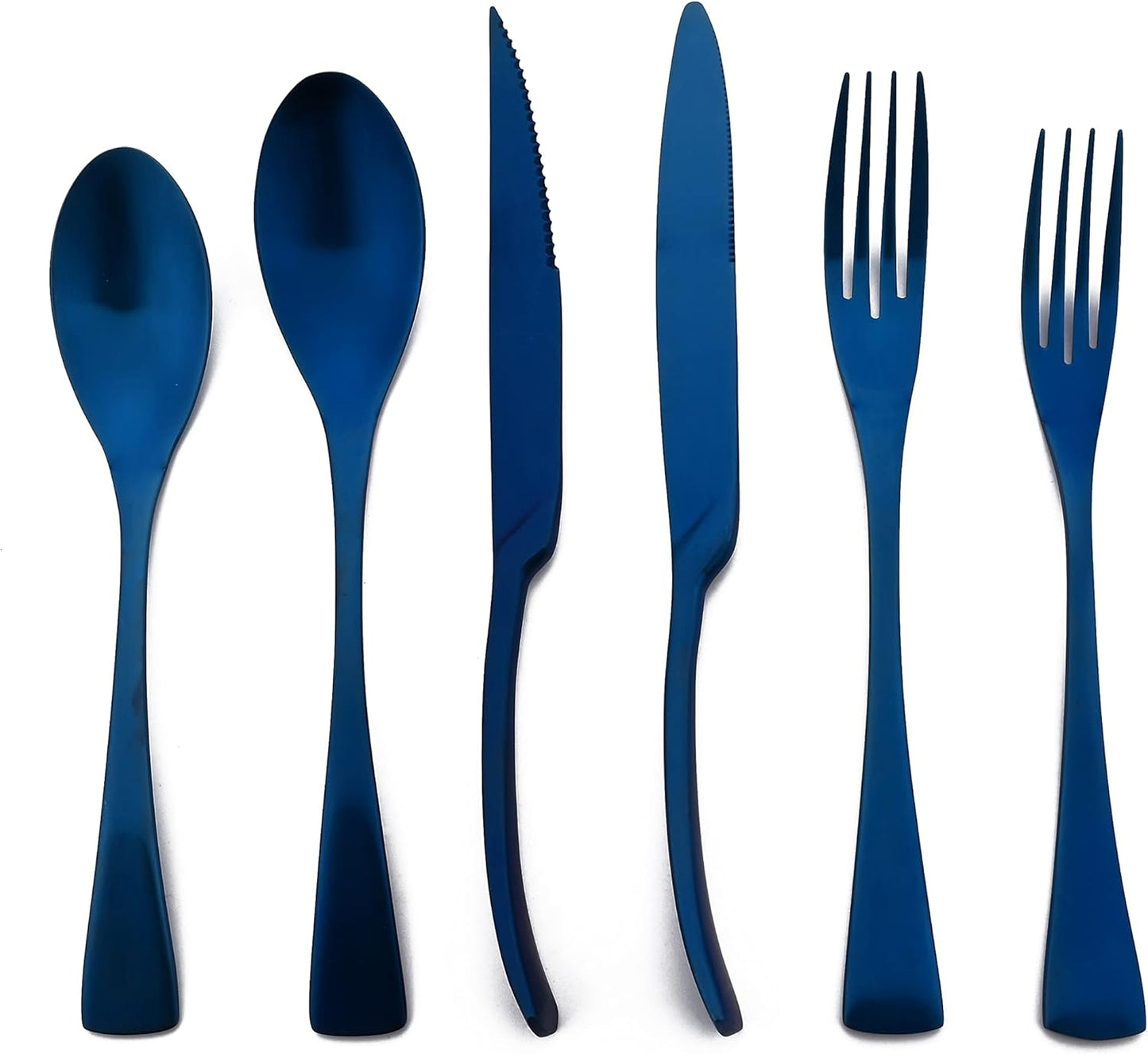 Luxury 18/10 Stainless Steel Matte Blue Flatware Set - Silverware Cutlery Utensil Set Steak Knife
