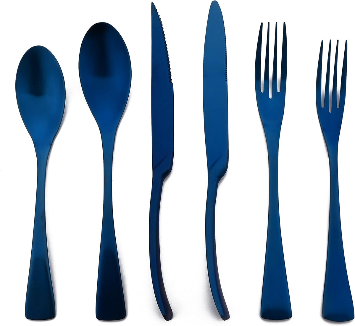 Luxury 18/10 Stainless Steel Matte Blue Flatware Set - Silverware Cutlery Utensil Set Steak Knife