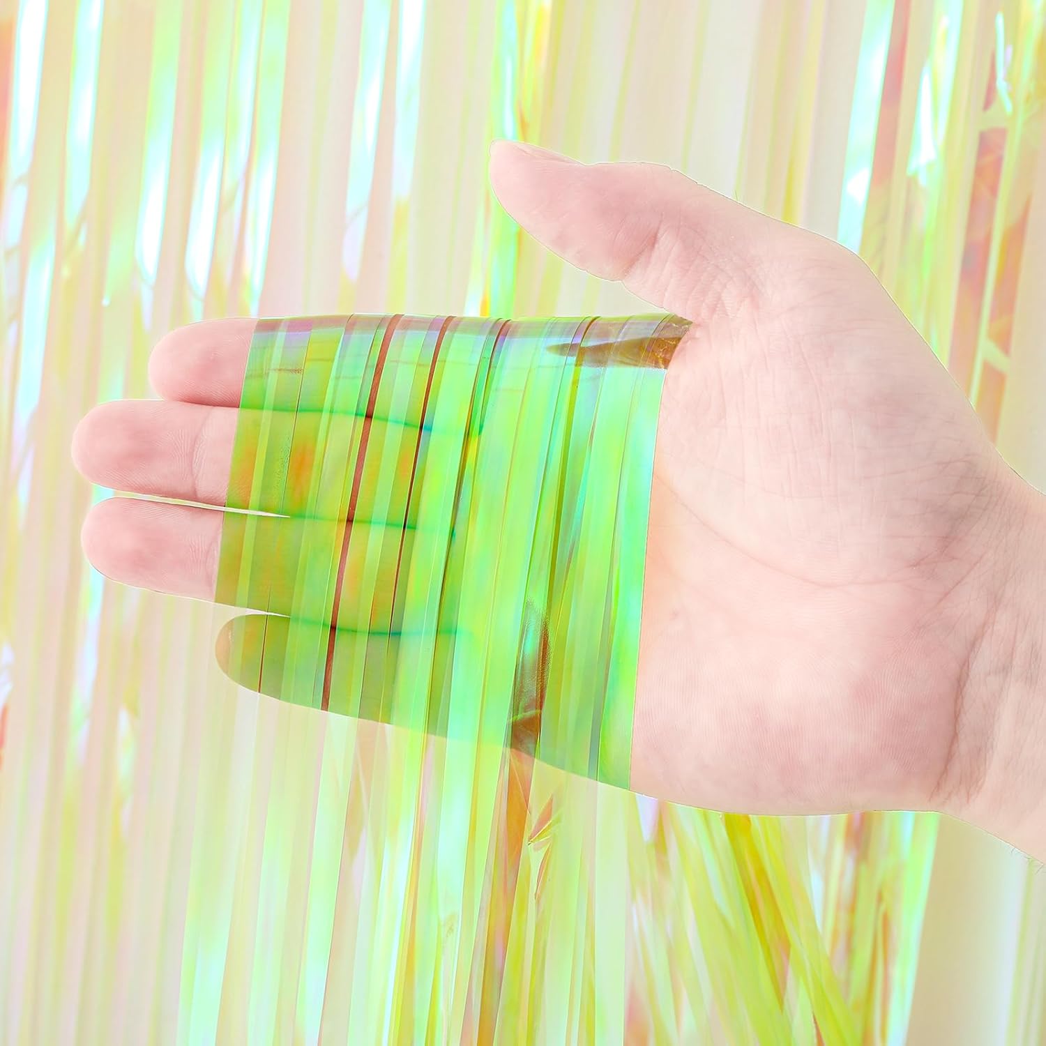 3 Pack 3.3x8.2 Feet Neon Green Foil Fringe Backdrop Curtains, Tinsel Streamers Birthday Party