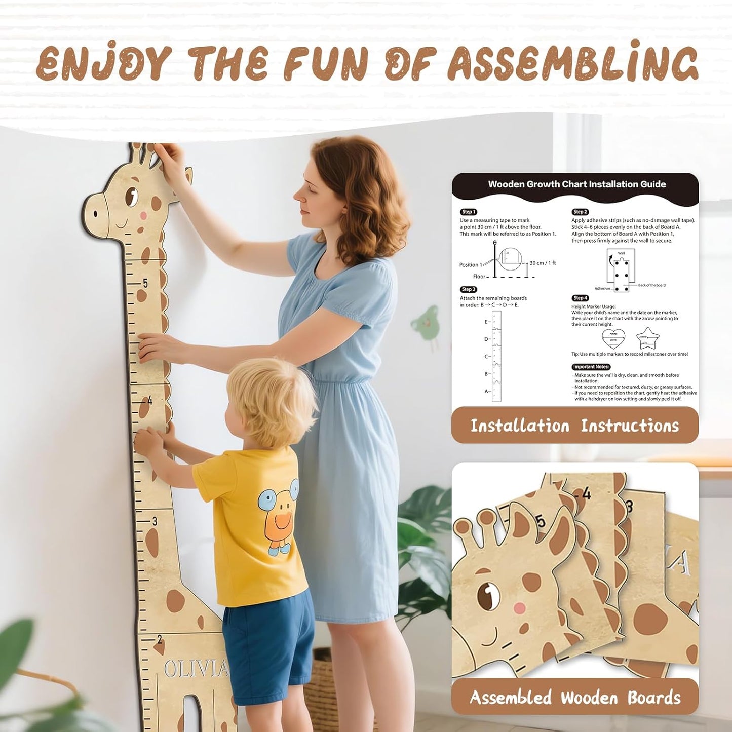 Personalized Name Kids Growth Chart for Wall, Cute Giraffe Wooden Growth Chart Kids Height Chart