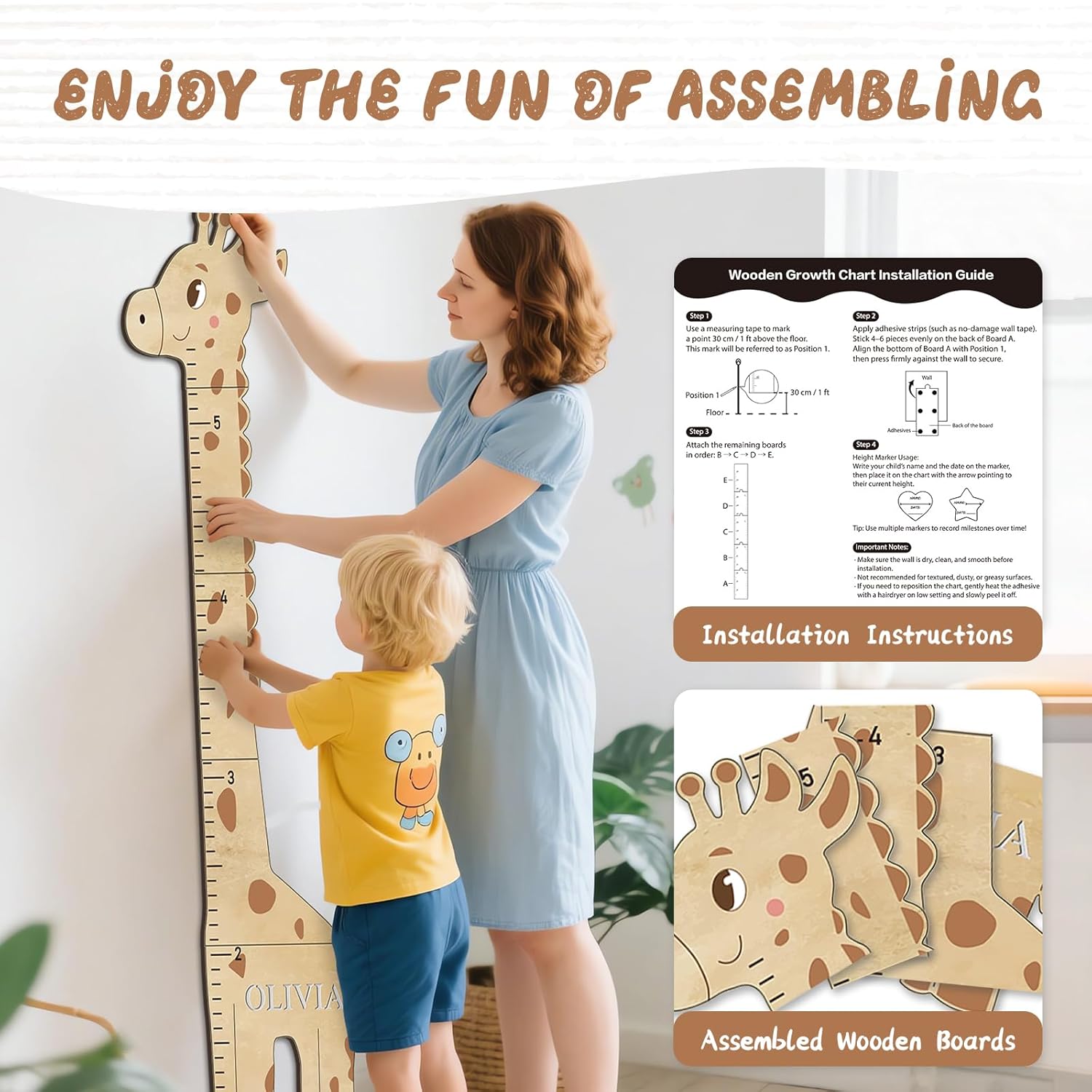 Personalized Name Kids Growth Chart for Wall, Cute Giraffe Wooden Growth Chart Kids Height Chart