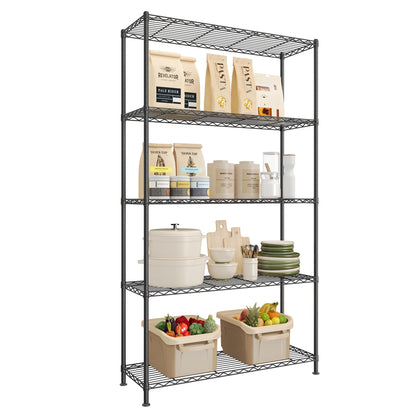 SONGMICS Storage Shelf, Metal Wire Shelving Unit, 5 Tier, Ink Black
