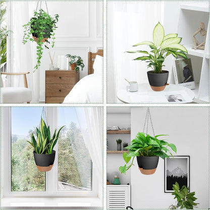Hanging Planters for Indoor Outdoor Plants, 2 Pack Self Watering Hanging Pot with Drainage Holes &