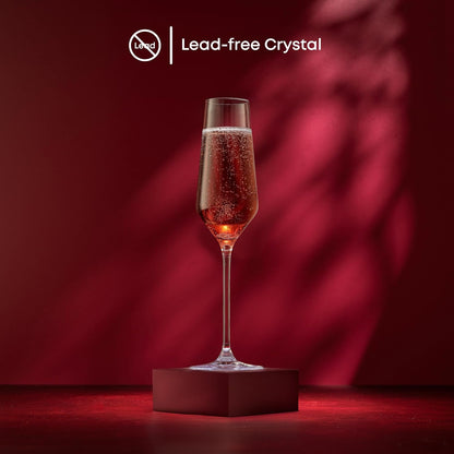 JoyJolt Champagne Glasses Layla Collection, Set of 4 – 6.7 oz Elegant Crystal Stemmed Champagne