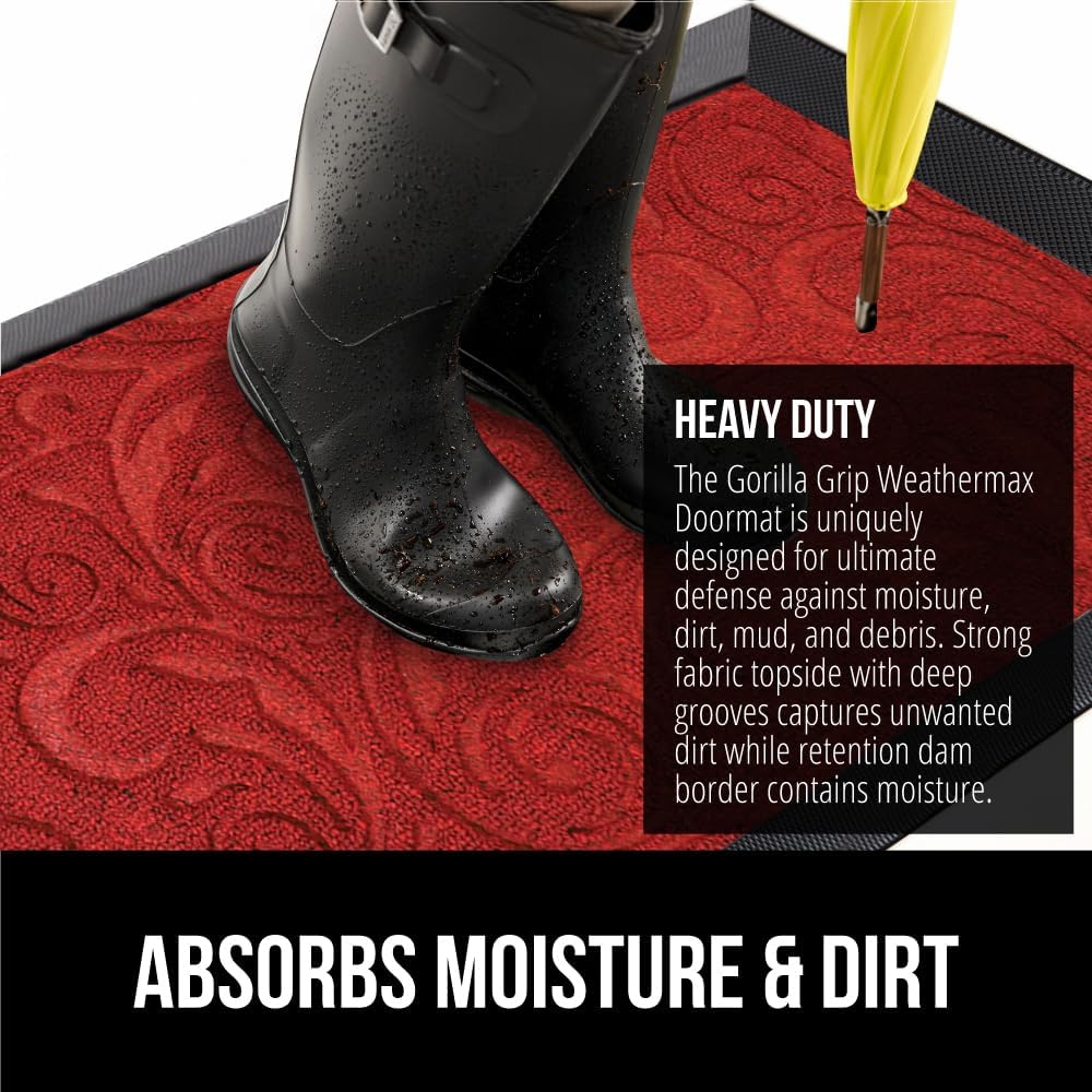 GORILLA GRIP 100% Waterproof All-Season WeatherMax Doormat US Designed Natural Rubber, Stain and