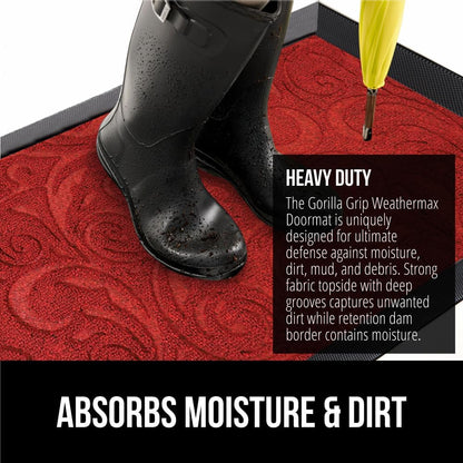 GORILLA GRIP 100% Waterproof All-Season WeatherMax Doormat US Designed Natural Rubber, Stain and