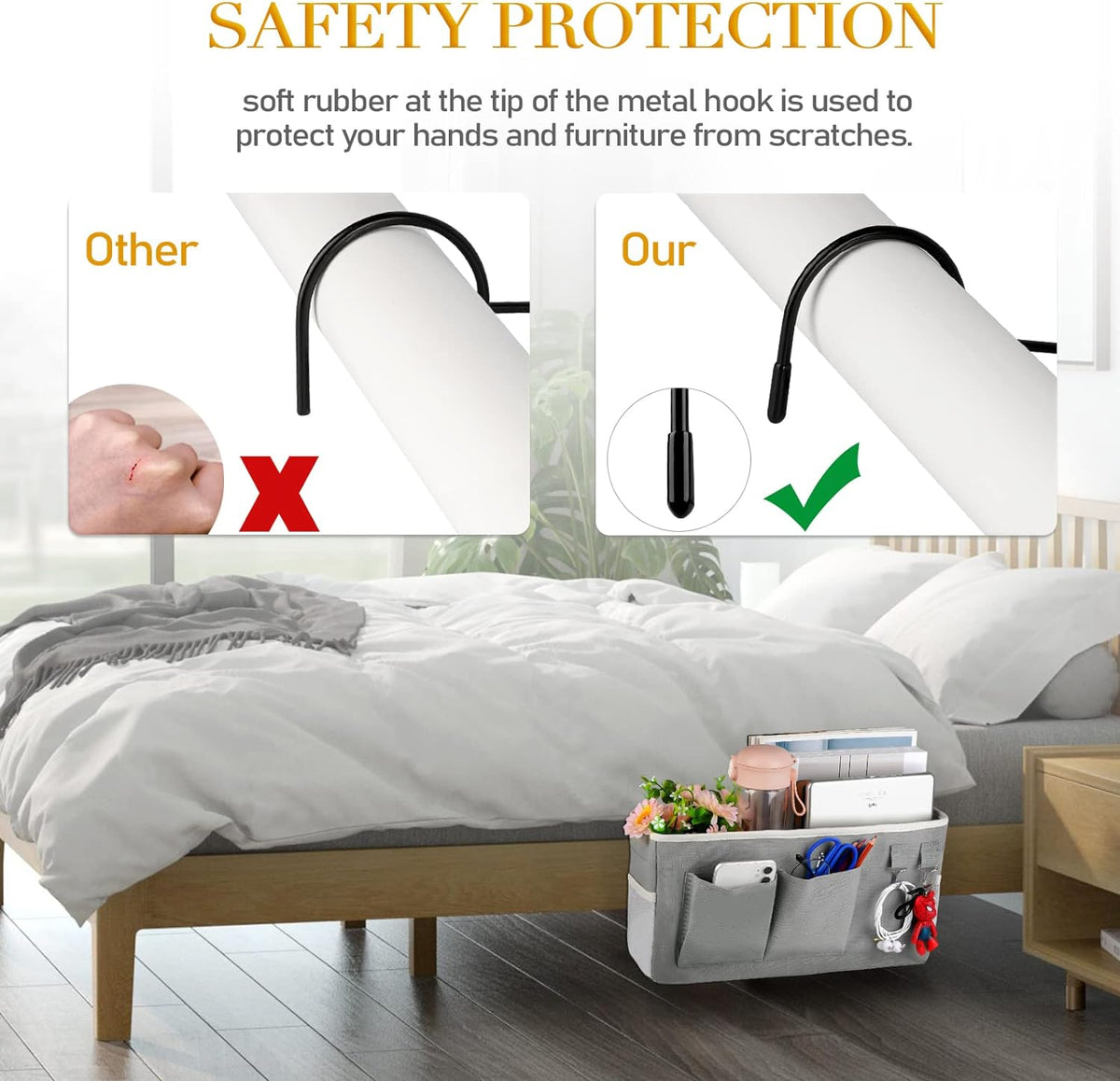 Bedside Storage Caddy/Bedside Hanging Storage Bag for Headboards Bunk Beds Dorm Rooms Book Phone