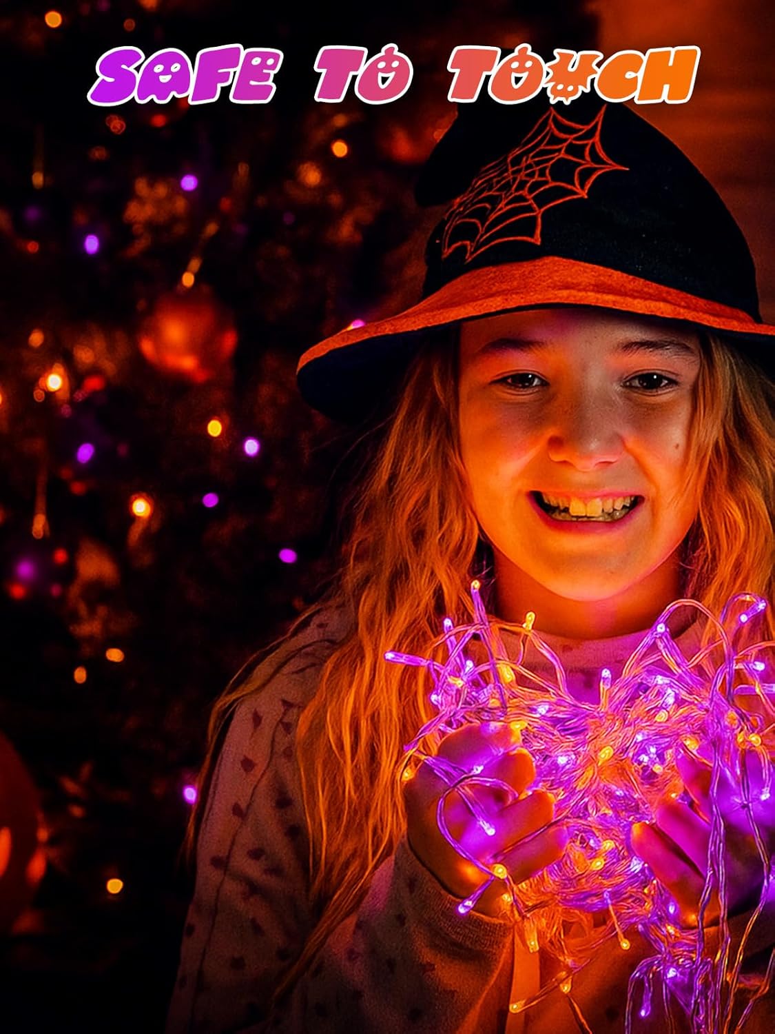 2 Pack Halloween String Lights Battery Operated with Timer, 66FT 200 LED Waterproof Orange and