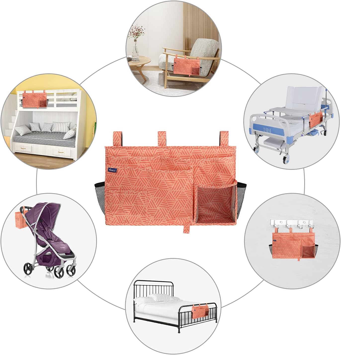 Surblue Bedside Caddy Hanging Organizer Storage Bag Pocket for Bunk, Hospital, College Dorm Rooms