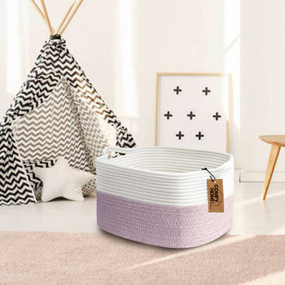 COMFY-HOMI Cotton Rope Woven Medium Basket with Handles for shelf，Cloth Storage Basket for