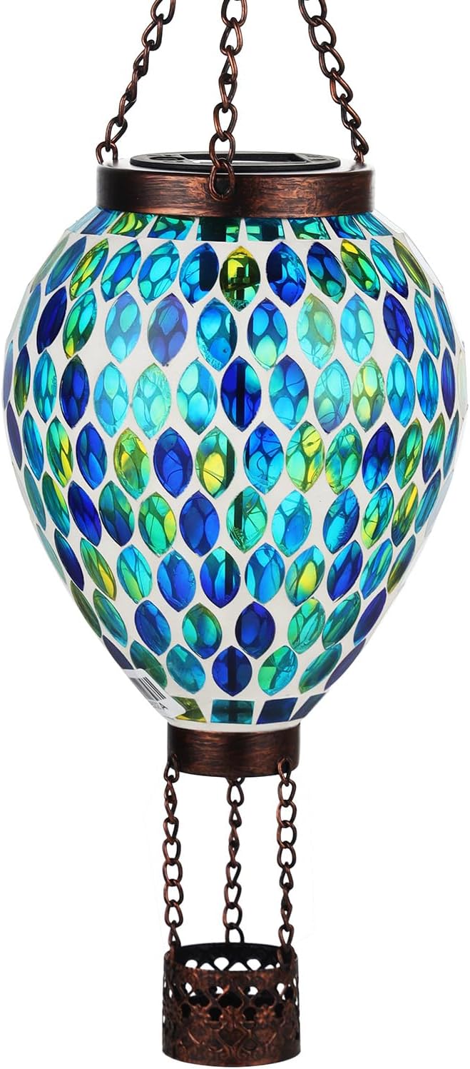 VOREEN Hot Air Balloon Solar Lantern, Mosaic Solar Outdoor Hanging Wind Light, Waterproof, Patio
