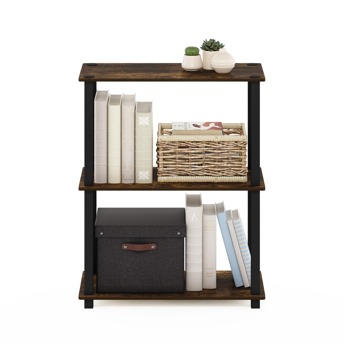 Furinno TURN-S-TUBE Storage Shelves, 3-Tier Book Shelf, Corner Shelf, Toolless Open Shelves, for