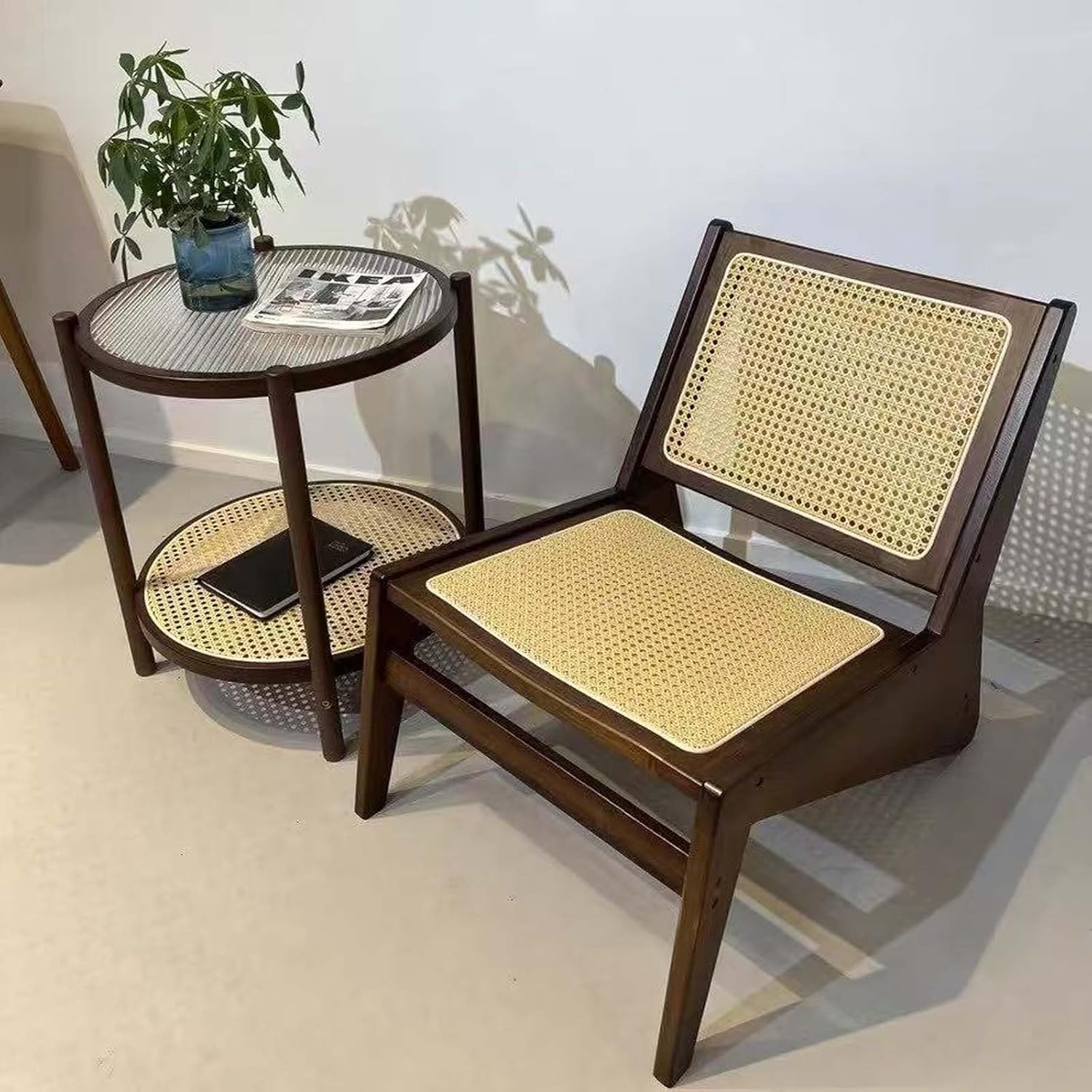 Mid-Century Accent Chair, Rattan Lounge Chair for Living Room, Boho Side Corner Comfy Chair for