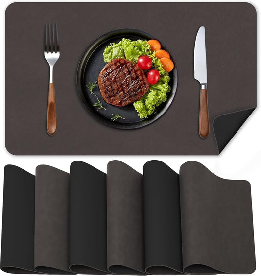 BLESWIN Faux Leather Placemats, PU Dining Table, Waterproof and Oil Resistant Easy to Clean, Heat