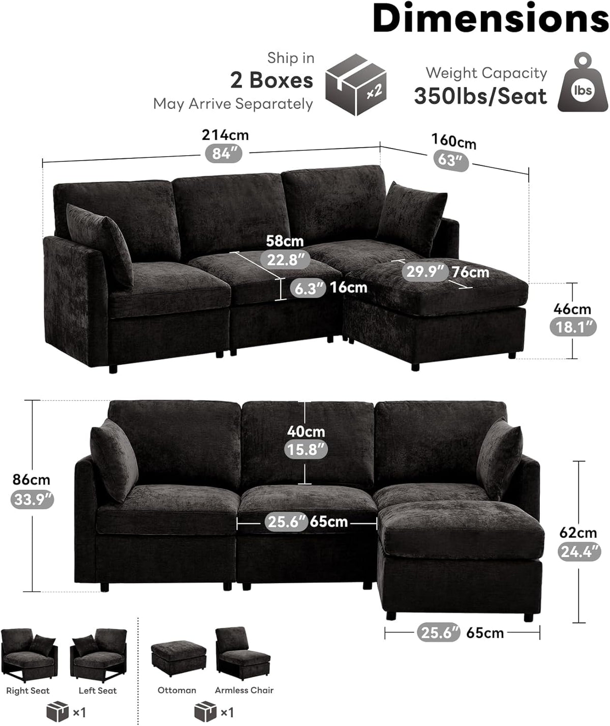 Tbfit 85" Convertible L Shaped Couch, Sectional Sofa for Living Room,Chenille Cloud Couch with