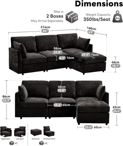 Tbfit 85" Convertible L Shaped Couch, Sectional Sofa for Living Room,Chenille Cloud Couch with