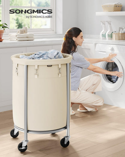 SONGMICS Laundry Basket with Wheels, 29 Gal., Steel Frame, Removable Bag