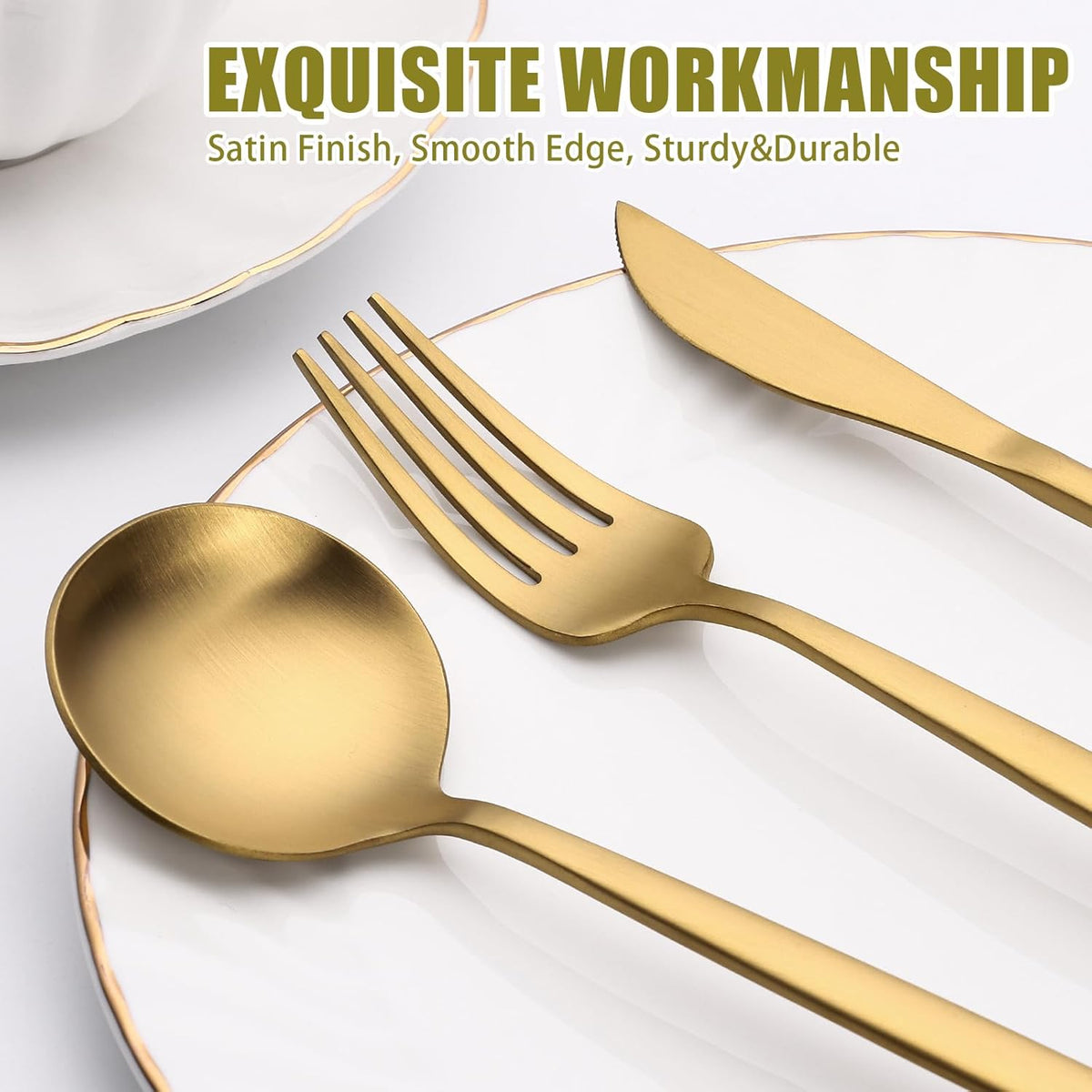 20 Piece Gold Silverware Set for 4, Terlulu Stainless Steel Flatware Set, Gold Cutlery Set Utensils