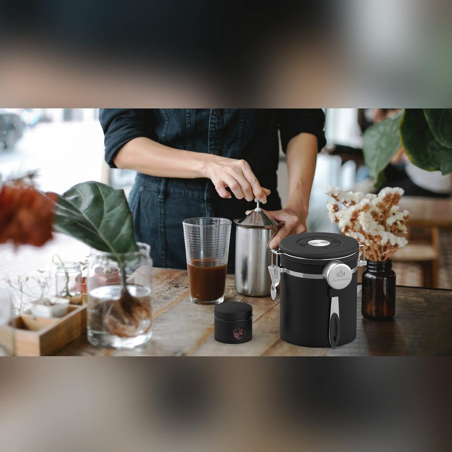 Coffee canister set for ground coffee with Date Tracker,Co2 Valve,Travel jar,Stainless Steel