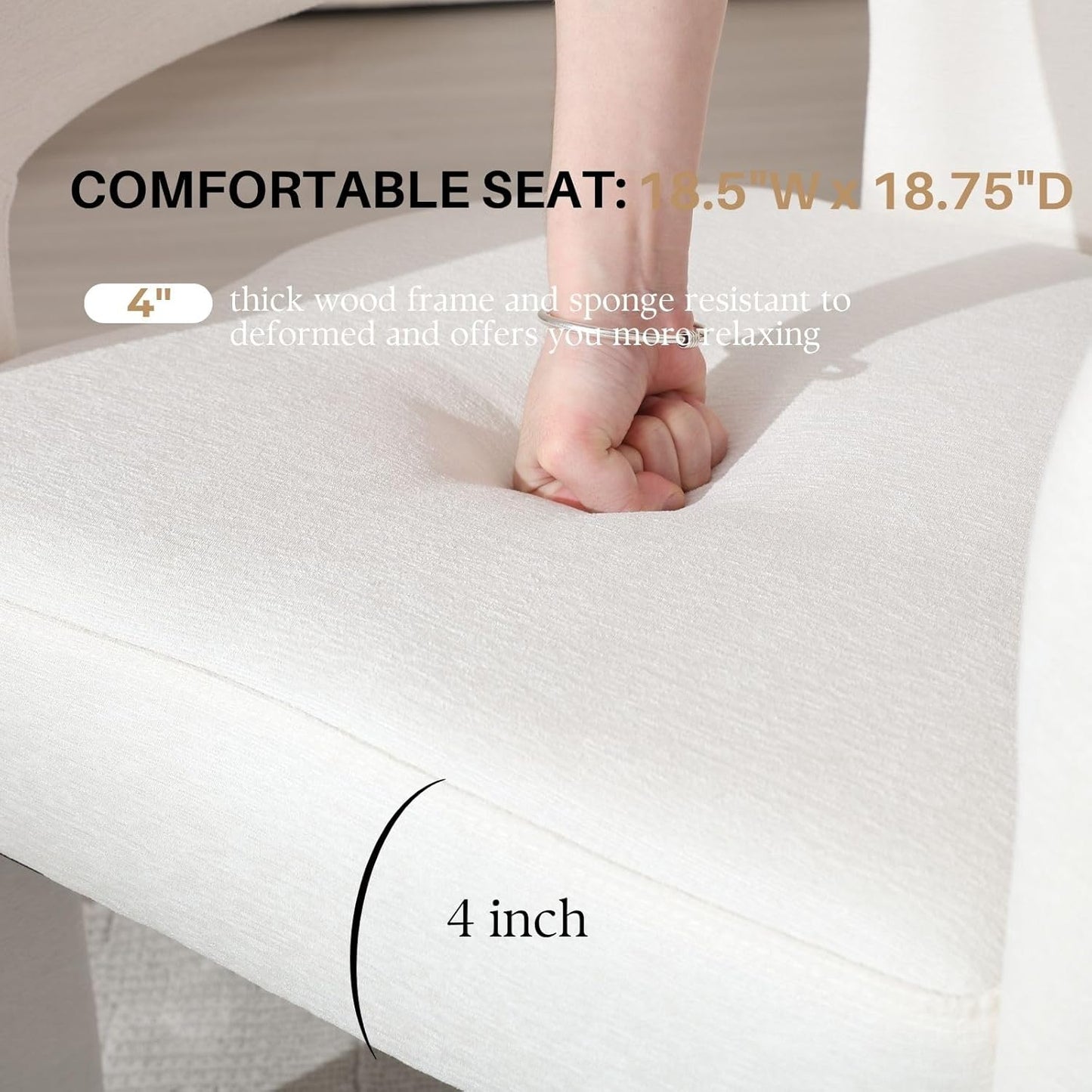 White Chenille Dining Chairs Set of 6, Modern Barrel Dining Room Chairs Upholstered Accent Chair